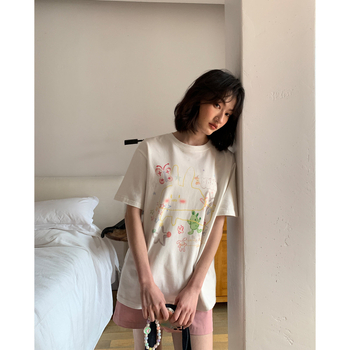 Tricou damă cu imprimeu original și amuzant, mâneci scurte, vară, croială lejeră, top pentru siluetă mică