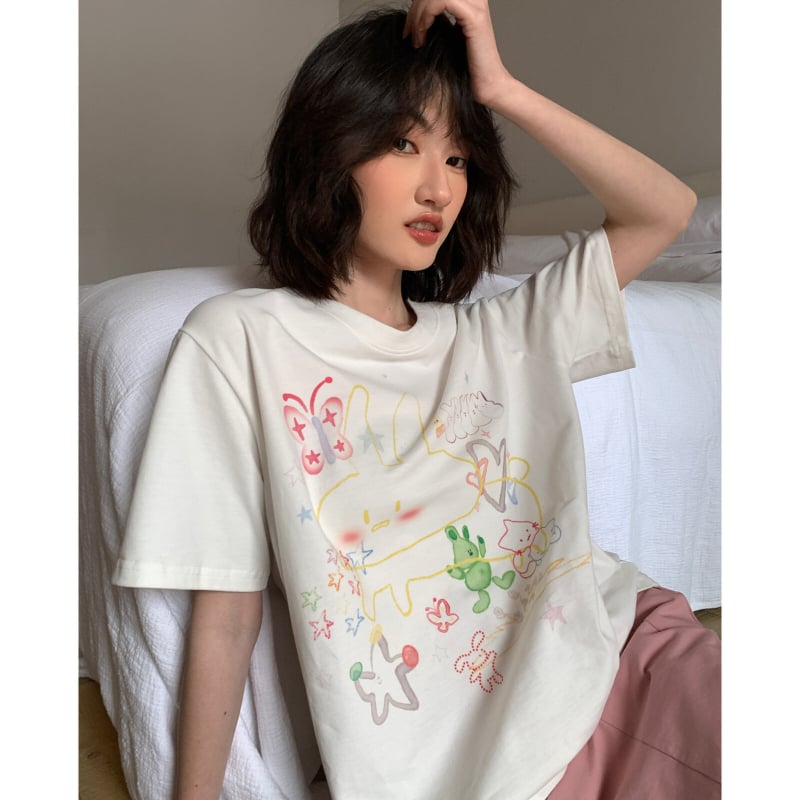 Tricou damă cu imprimeu original și amuzant, mâneci scurte, vară, croială lejeră, top pentru siluetă mică