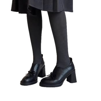 Loafers din piele de oaie, funda, vârf rotund, slip-on cu toc înalt