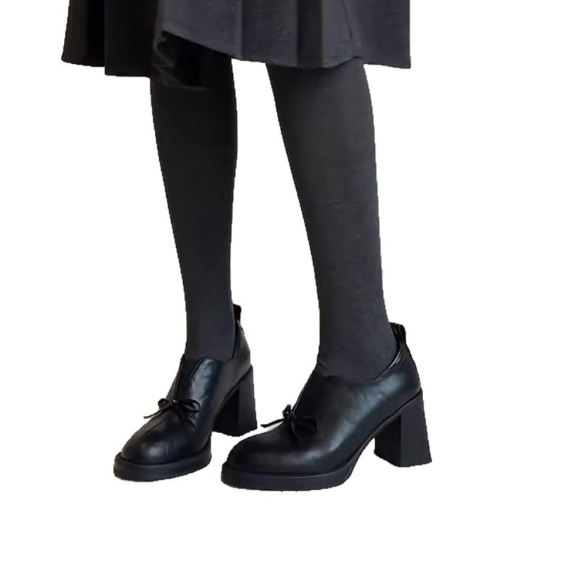 Loafers din piele de oaie, funda, vârf rotund, slip-on cu toc înalt