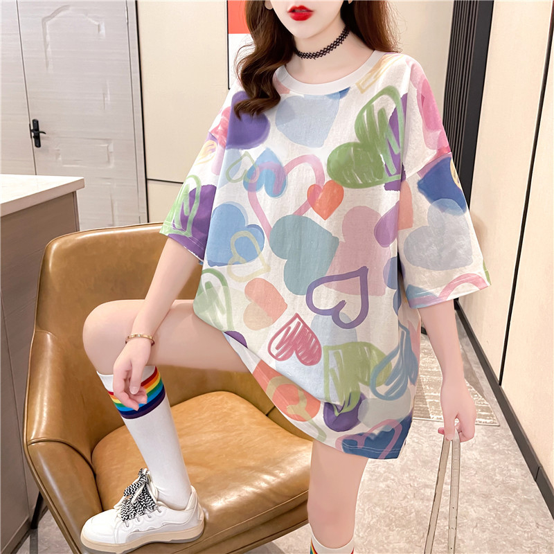 Tricou damă cu mânecă scurtă, croială lejeră, stil coreean, imprimeu grafic, plus size, vară.