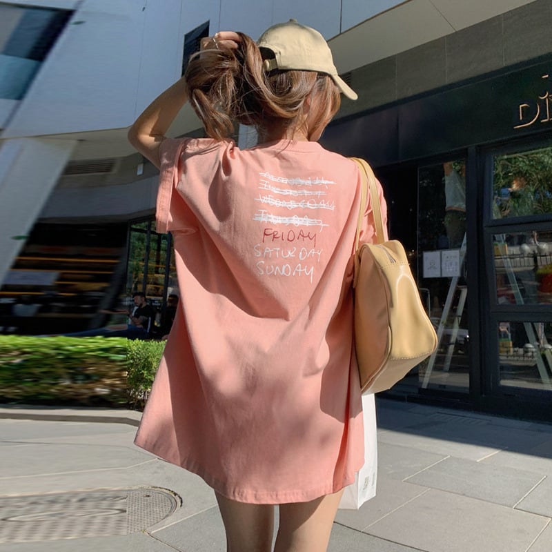 Tricou roz cu zâmbet pentru femei, mâneci scurte, vară 2023, croială lejeră, guler rotund, stil japonez-coreean
