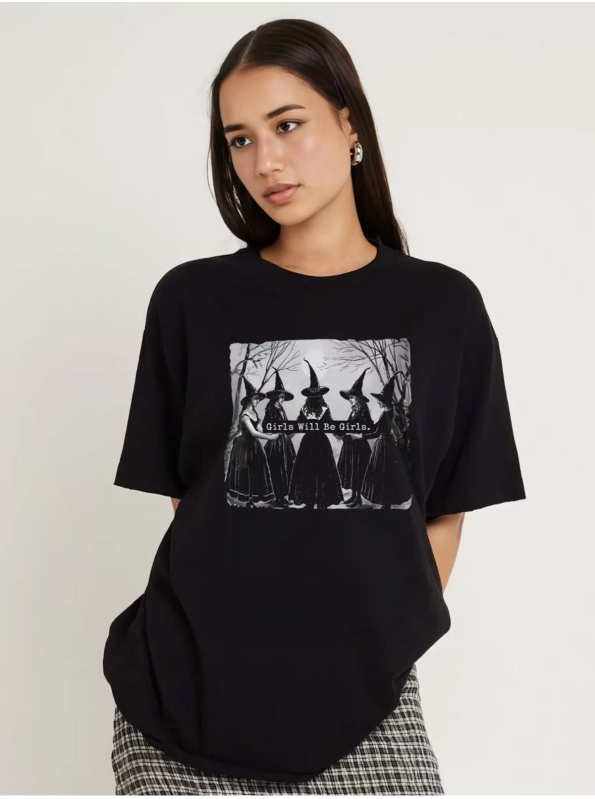 Tricou oversized din bumbac 100% cu mânecă scurtă, vară, stil american, imprimeu retro, design amuzant cu aspect tineresc