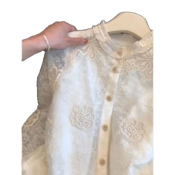 Bluză cu dantelă brodată în stil franțuzesc, pentru femei, primăvară, elegantă și fină, cu margine cu volane
