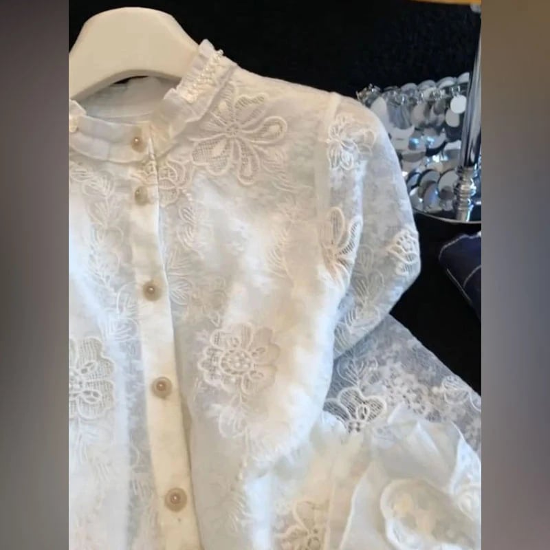 Bluză cu dantelă brodată în stil franțuzesc, pentru femei, primăvară, elegantă și fină, cu margine cu volane