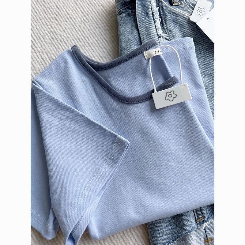 Tricou crop cu decolteu pătrat, mâneci scurte, vară, croială slim, stil versatil