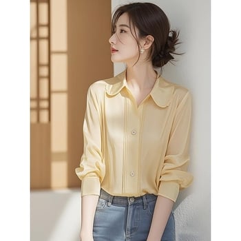 Bluza din chiffon cu mânecă lungă, guler rever, stil franțuzesc chic, început de toamnă 2026