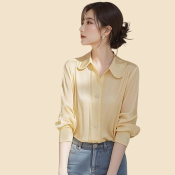 Bluza din chiffon cu mânecă lungă, guler rever, stil franțuzesc chic, început de toamnă 2026