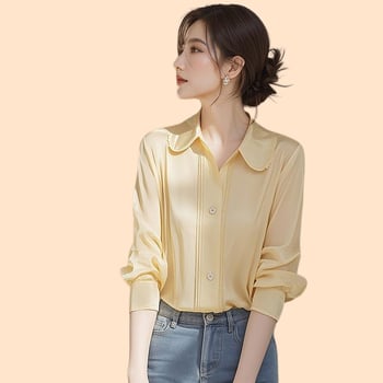 Bluza din chiffon cu mânecă lungă, guler rever, stil franțuzesc chic, început de toamnă 2026