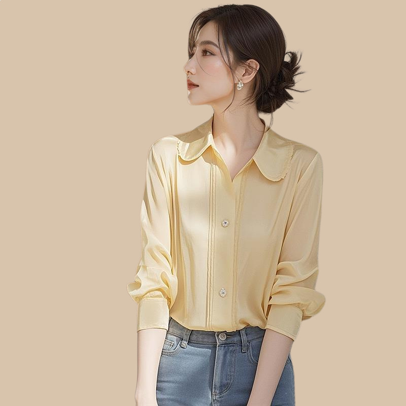 Bluza din chiffon cu mânecă lungă, guler rever, stil franțuzesc chic, început de toamnă 2026