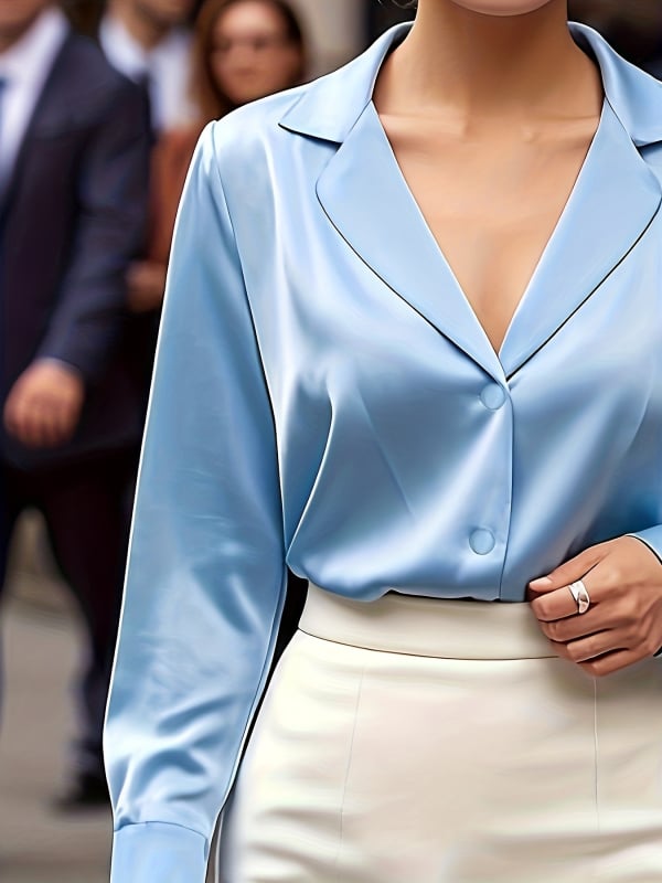 Cămașă de damă cu mânecă lungă, nuanță albastră, elegantă și versatilă pentru oraș