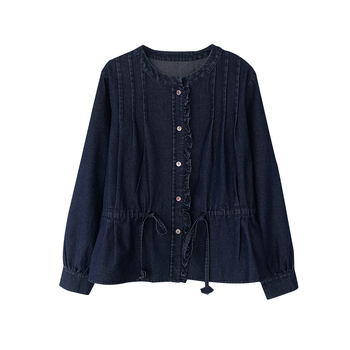 Bluza elegantă de damă cu guler rotund, bordură decorativă și șnur