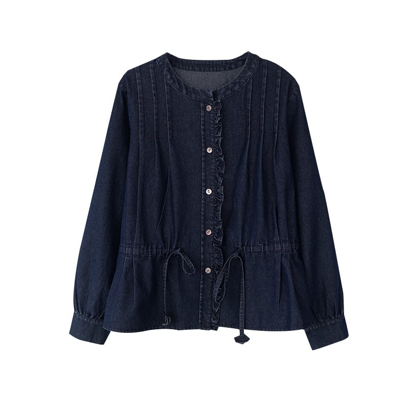 Bluza elegantă de damă cu guler rotund, bordură decorativă și șnur