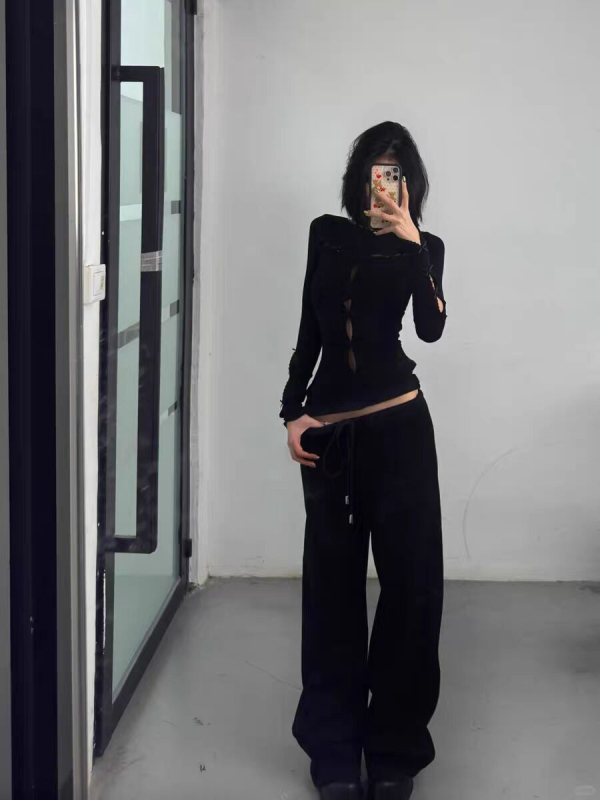 Top pentru femei cu două moduri de purtare, decupaj perforat, mâneci lungi, decolteu în V, oversize, viscoză, broderie