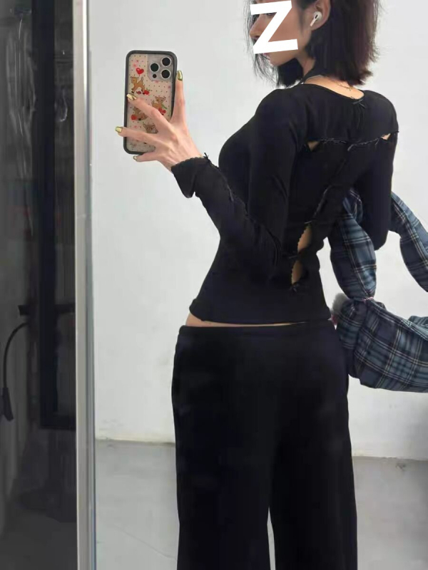 Top pentru femei cu două moduri de purtare, decupaj perforat, mâneci lungi, decolteu în V, oversize, viscoză, broderie