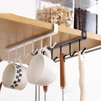 Organizator de bucătărie sub dulap cu cârlige, fără găuri, pentru cârpe, spatule, linguri și pahare