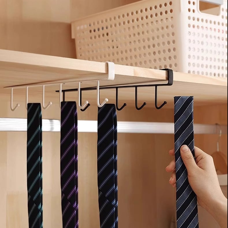 Organizator de bucătărie sub dulap cu cârlige, fără găuri, pentru cârpe, spatule, linguri și pahare