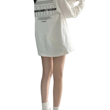 Tricou damă cu mâneci lungi din bumbac combed, cu șnur la bază, mărime plus, stil american retro High Street, croială lejeră