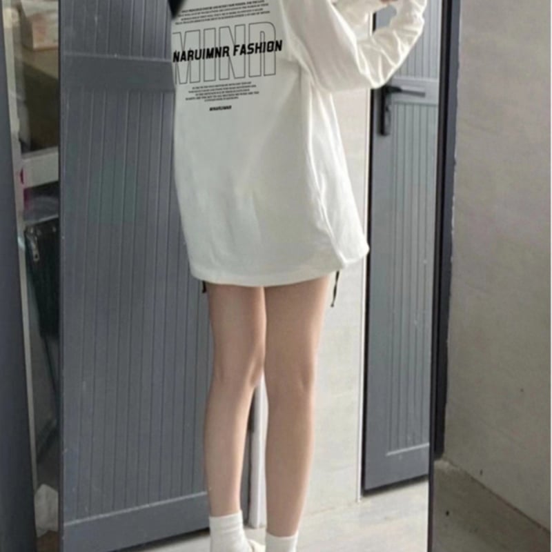 Tricou damă cu mâneci lungi din bumbac combed, cu șnur la bază, mărime plus, stil american retro High Street, croială lejeră