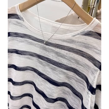 Top cu dungi, protecție solară, ușor transparent, margine rulată, croială lejeră, mâneci lungi, bluza‑T‑shirt pentru femei, toamnă.