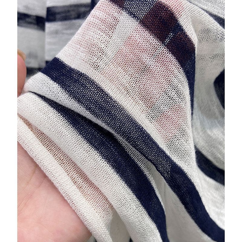 Top cu dungi, protecție solară, ușor transparent, margine rulată, croială lejeră, mâneci lungi, bluza‑T‑shirt pentru femei, toamnă.