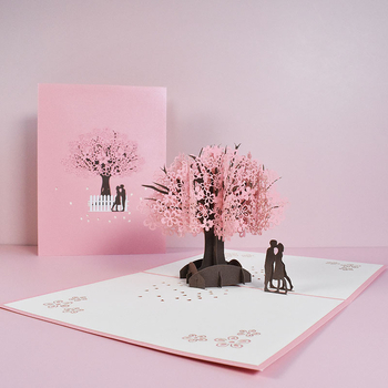 Carte de Valentine inovatoare, lucrată manual, pop-up 3D pentru cupluri cu flori de cireș