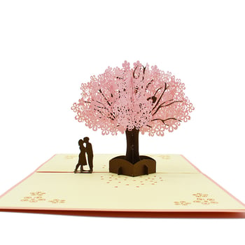 Carte de Valentine inovatoare, lucrată manual, pop-up 3D pentru cupluri cu flori de cireș