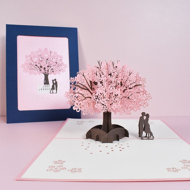 Carte de Valentine inovatoare, lucrată manual, pop-up 3D pentru cupluri cu flori de cireș