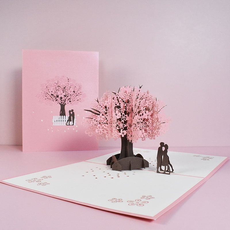 Carte de Valentine inovatoare, lucrată manual, pop-up 3D pentru cupluri cu flori de cireș