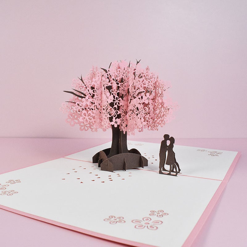 Carte de Valentine inovatoare, lucrată manual, pop-up 3D pentru cupluri cu flori de cireș