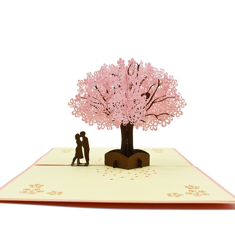 Carte de Valentine inovatoare, lucrată manual, pop-up 3D pentru cupluri cu flori de cireș