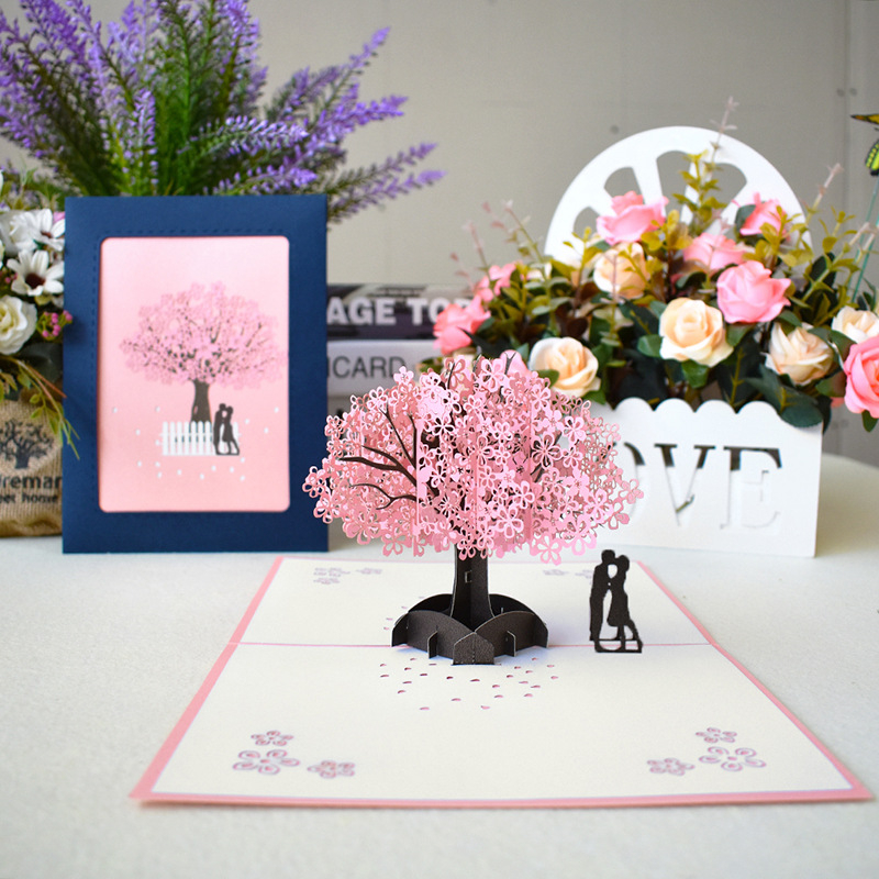 Carte de Valentine inovatoare, lucrată manual, pop-up 3D pentru cupluri cu flori de cireș