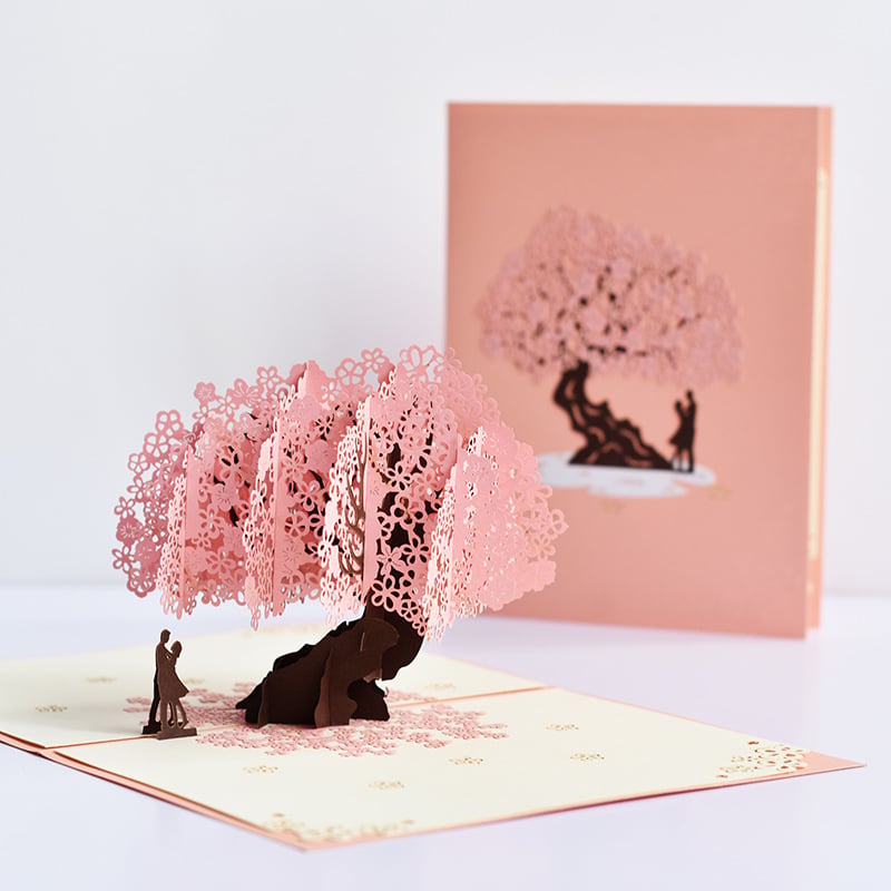 Carte de Valentine inovatoare, lucrată manual, pop-up 3D pentru cupluri cu flori de cireș