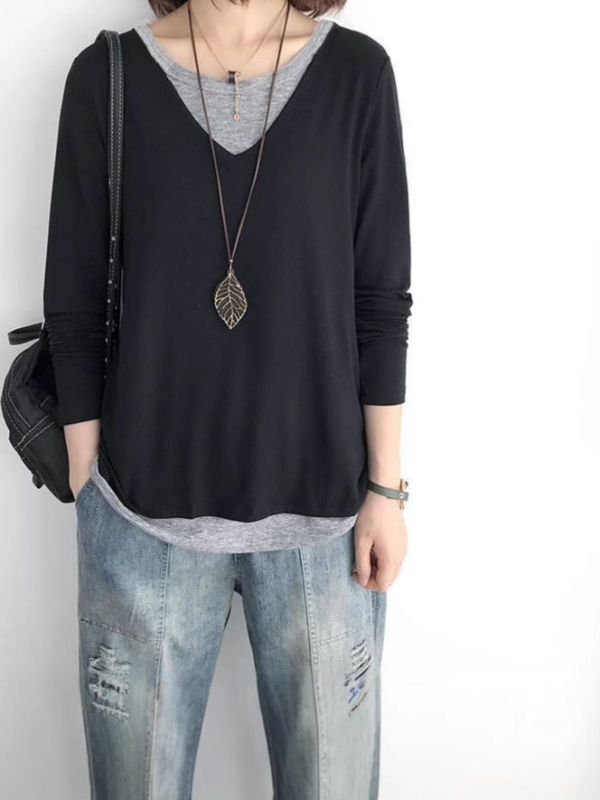 Tricou de damă cu mânecă lungă pentru primăvară și toamnă, noul model 2024, top chic cu design minimalist și versatil, aspect premium