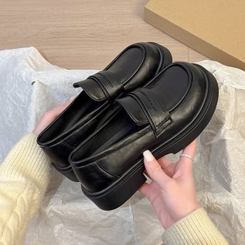 Loafers negri din PU piele, stil britanic pentru femei, fără șireturi, primăvara 2026, pantofi de birou
