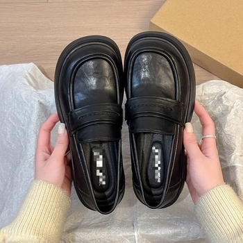 Loafers negri din PU piele, stil britanic pentru femei, fără șireturi, primăvara 2026, pantofi de birou