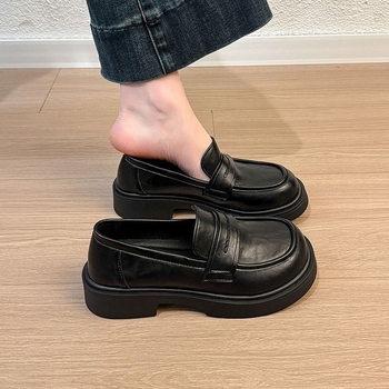 Loafers negri din PU piele, stil britanic pentru femei, fără șireturi, primăvara 2026, pantofi de birou