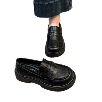 Loafers negri din PU piele, stil britanic pentru femei, fără șireturi, primăvara 2026, pantofi de birou