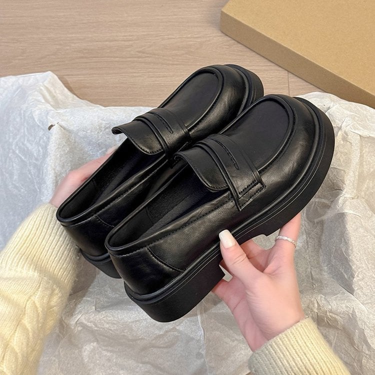 Loafers negri din PU piele, stil britanic pentru femei, fără șireturi, primăvara 2026, pantofi de birou