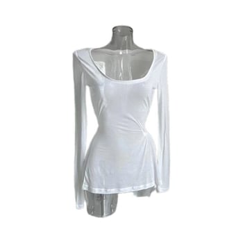 Tricou de femei cu mânecă lungă, în stil occidental, transparent, ușor, croială slim fit, top casual versatil pentru toamnă.