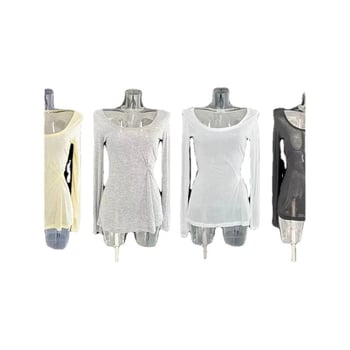 Tricou de femei cu mânecă lungă, în stil occidental, transparent, ușor, croială slim fit, top casual versatil pentru toamnă.