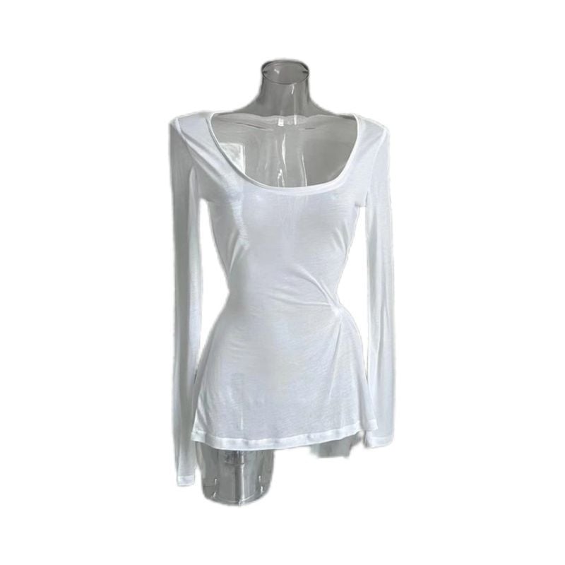 Tricou de femei cu mânecă lungă, în stil occidental, transparent, ușor, croială slim fit, top casual versatil pentru toamnă.