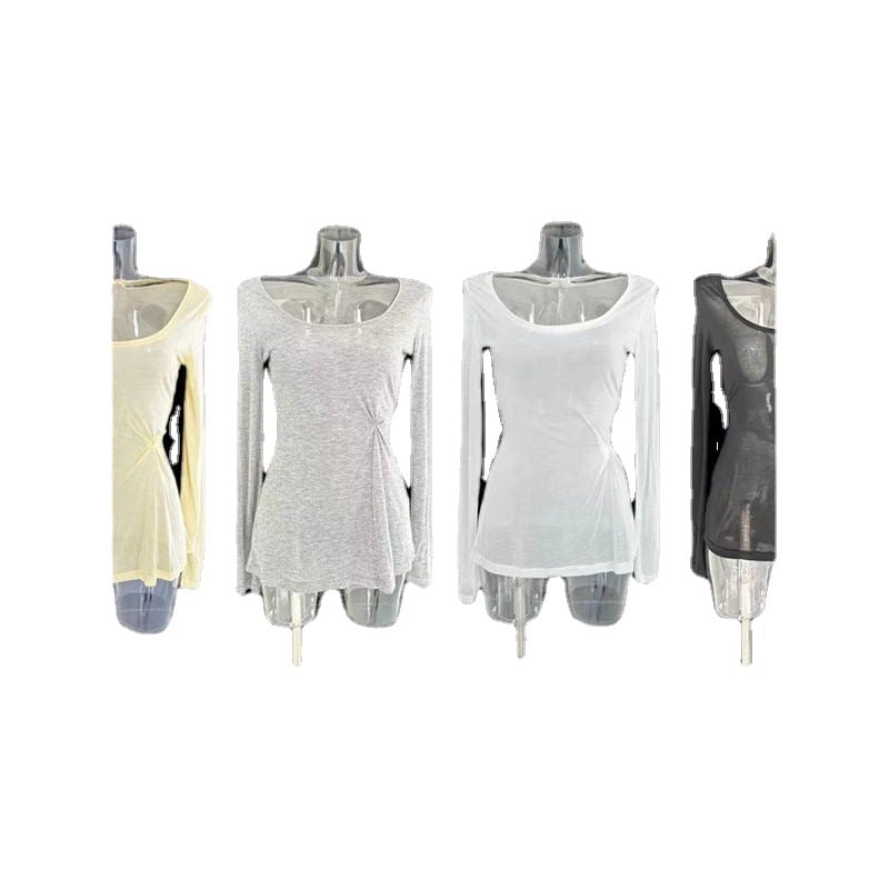 Tricou de femei cu mânecă lungă, în stil occidental, transparent, ușor, croială slim fit, top casual versatil pentru toamnă.
