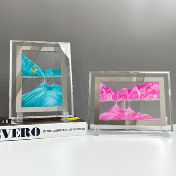 Pictură 3D cu nisip lichid, peisaj, clepsidră și oglindă pătrată – decor pentru sufragerie