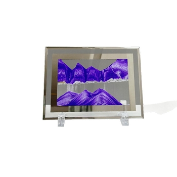 Pictură 3D cu nisip lichid, peisaj, clepsidră și oglindă pătrată – decor pentru sufragerie