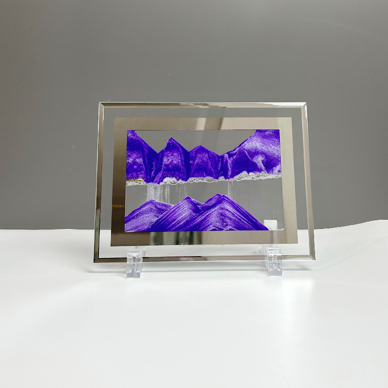 Pictură 3D cu nisip lichid, peisaj, clepsidră și oglindă pătrată – decor pentru sufragerie