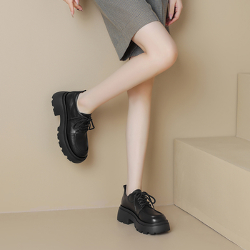 Loafers Mary Jane pentru femei, PU piele, talpă groasă, negri, stil britanic, primăvara 2026