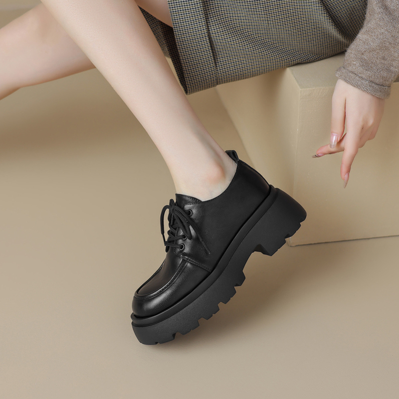 Loafers Mary Jane pentru femei, PU piele, talpă groasă, negri, stil britanic, primăvara 2026