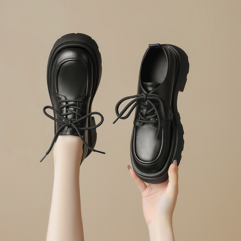 Loafers Mary Jane pentru femei, PU piele, talpă groasă, negri, stil britanic, primăvara 2026