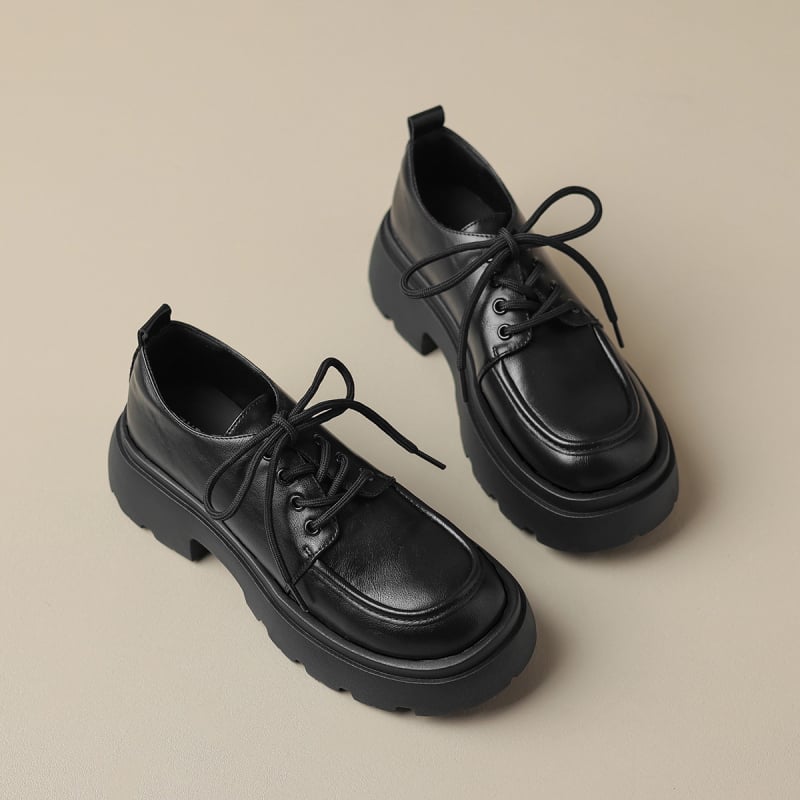 Loafers Mary Jane pentru femei, PU piele, talpă groasă, negri, stil britanic, primăvara 2026